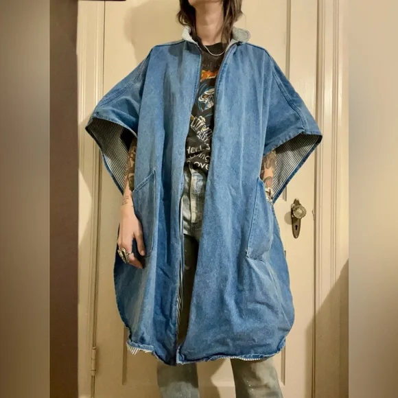 Vintage 1980’s Denim OSFA Zippered Poncho made in USA - Picture 9 of 12